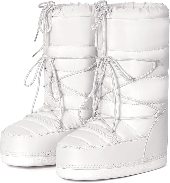 Womens Winter Snow Boots Mid Calf Anti-Slip Boots with Warm Lining Lace-up Outdoor Shoes | Amazon (US)