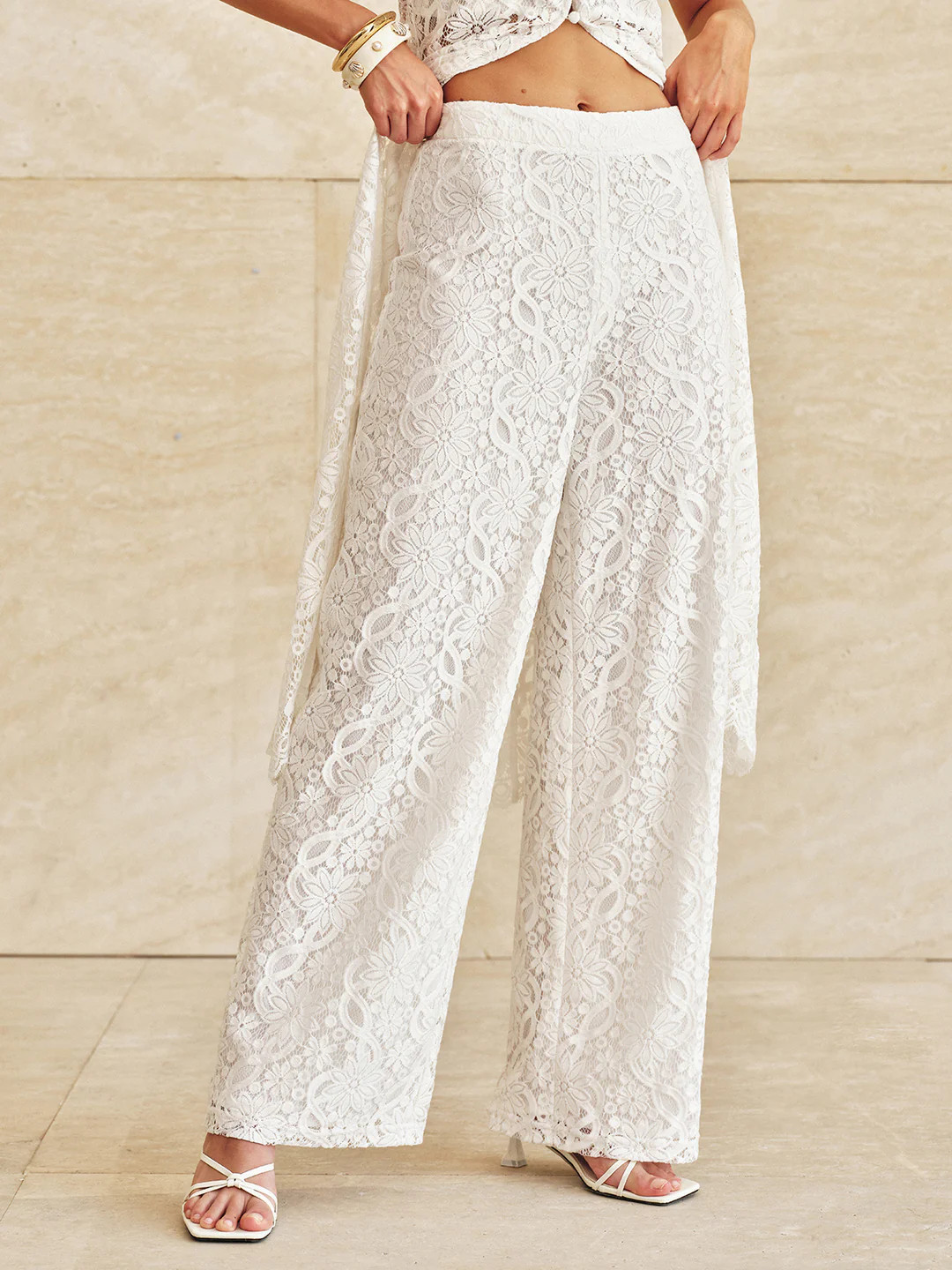 Lace Mid-Waist Wide-Leg Pants | Commense