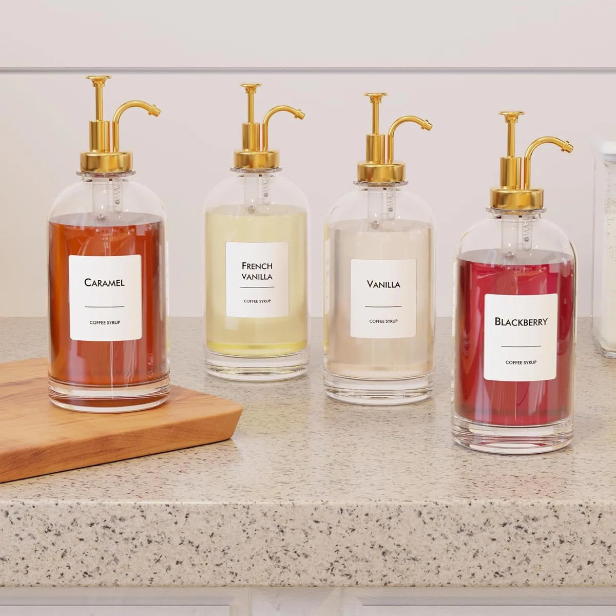 Coffee Syrup Dispenser Set, 4 Pack 16.9 oz Glass Bottles with Pump and Labels for Home Coffee Bar... | Wayfair North America