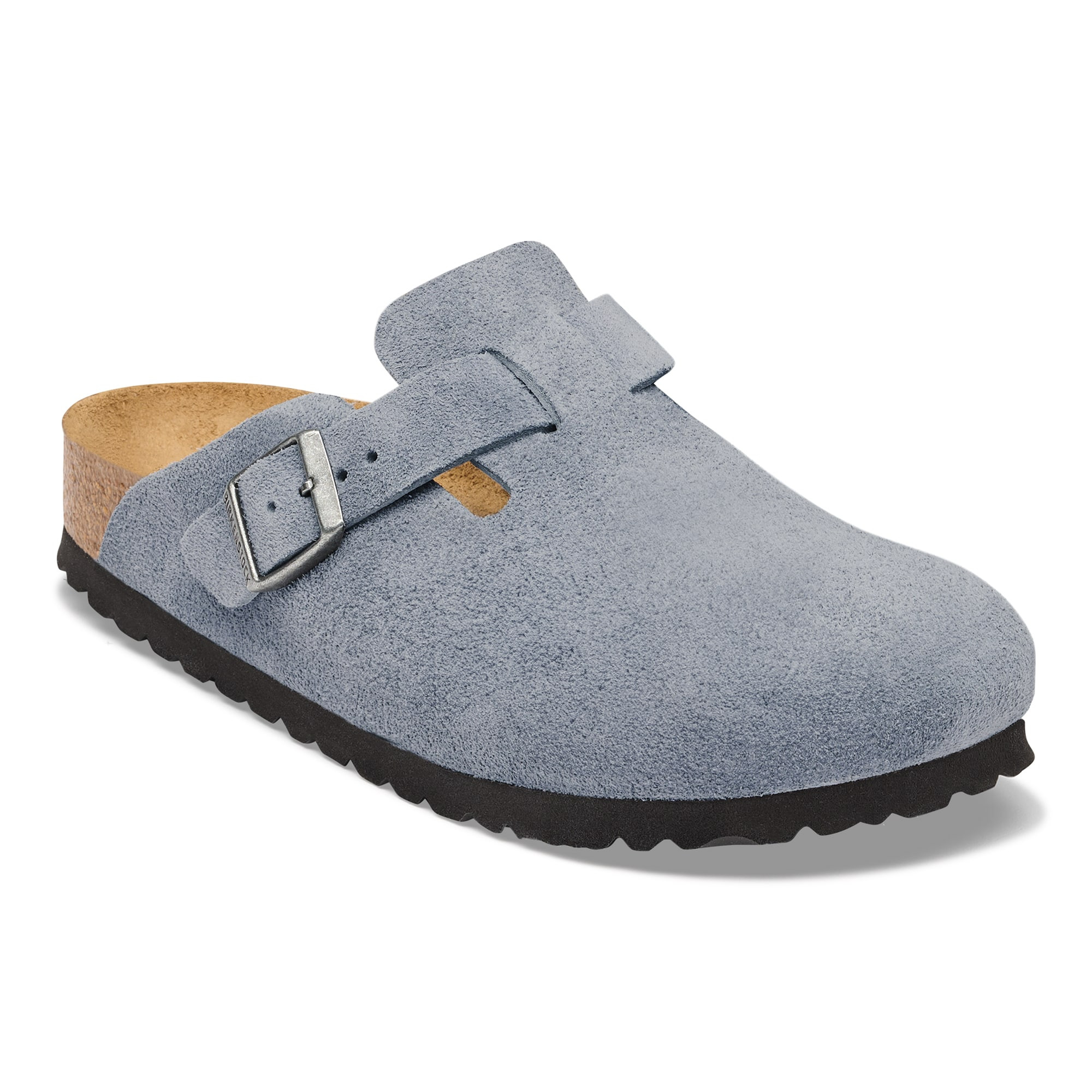 Boston Suede Leather Stone Blue Clogs | Birkenstock CA