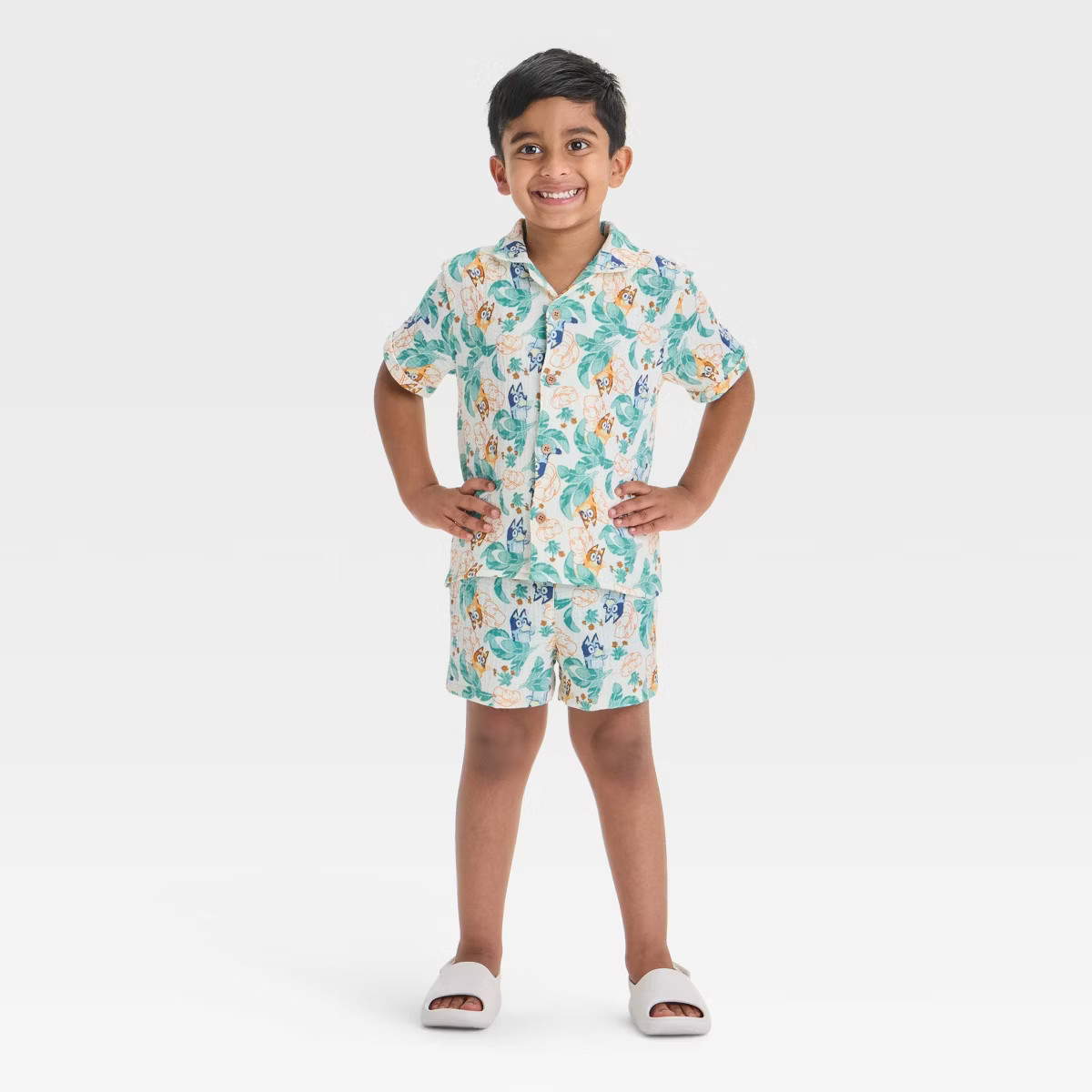 Toddler Boys' 2pc Bluey Woven Gauze Button-Up Top & Shorts Set - Ivory | Target