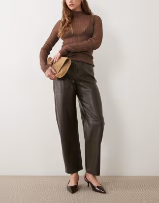 Mango faux leather barrel trouser in khaki | ASOS (Global)