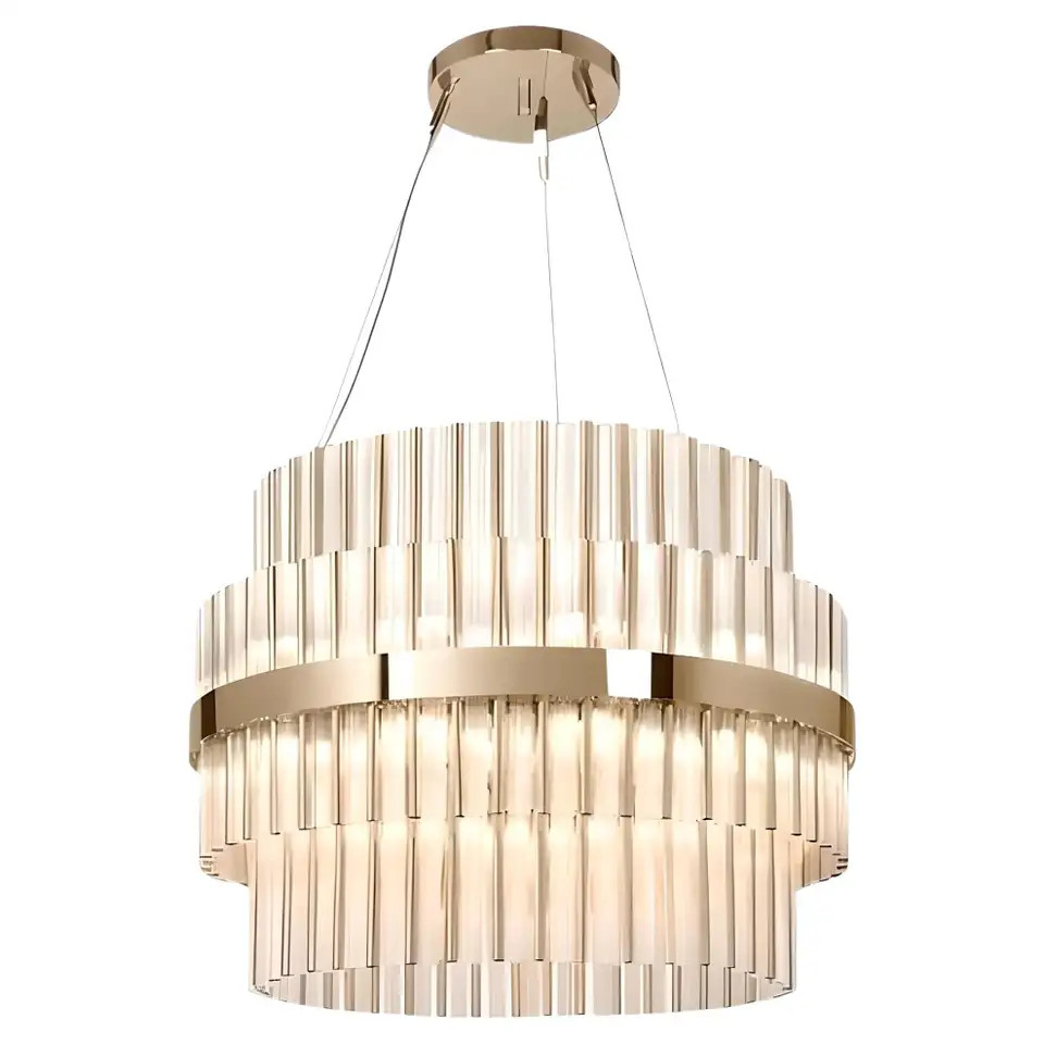 Gold-Plated Chandelier Encased in Clear Crystal Glass | 1stDibs