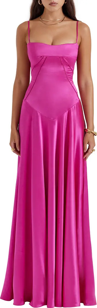 HOUSE OF CB Anabella Lace-Up Satin Gown | Nordstrom | Nordstrom