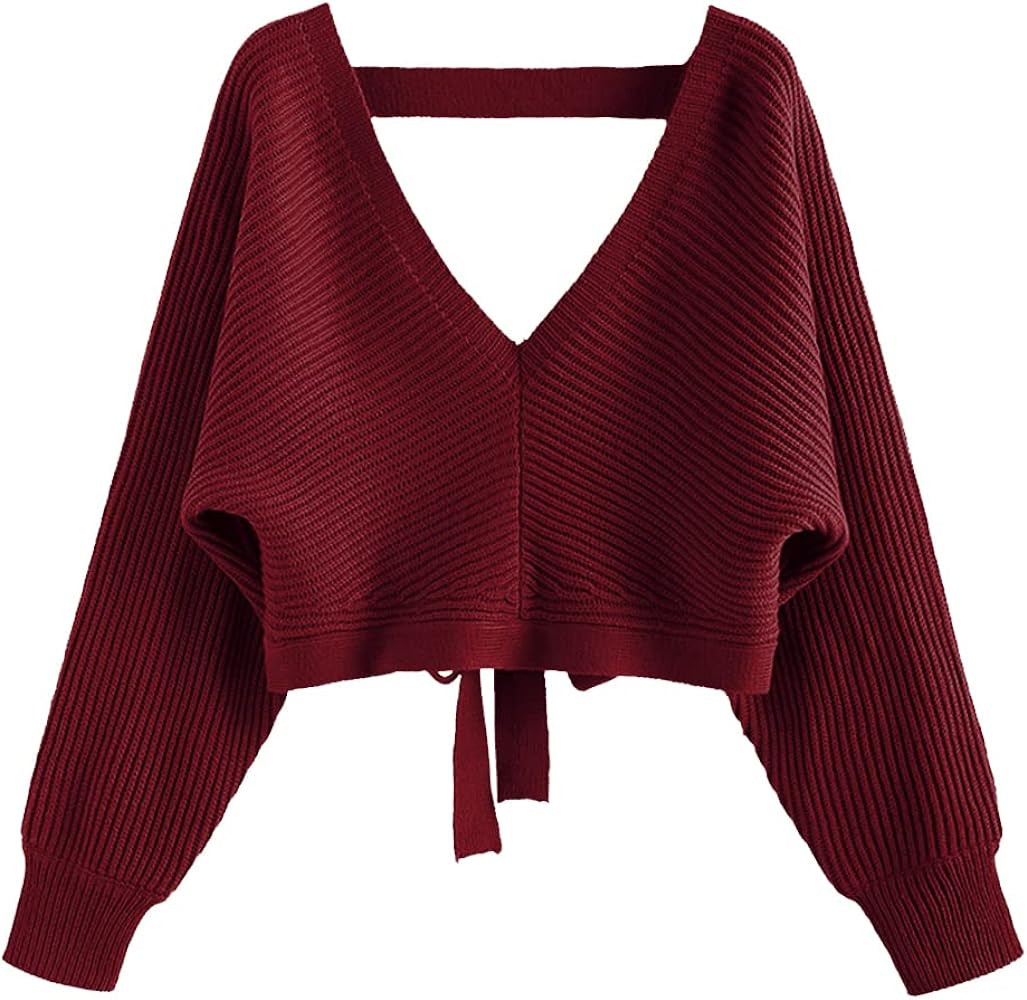 ZAFUL Women's Cropped Sweater Ribbed Knit Pullover Tops | Amazon (US)