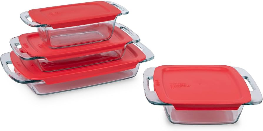 Pyrex Easy Grab 8-Piece Glass Baking Dishes With Lids, (1.5 QT, 2 QT, 3 QT, 8 INCH) Bakeware Sets... | Amazon (US)