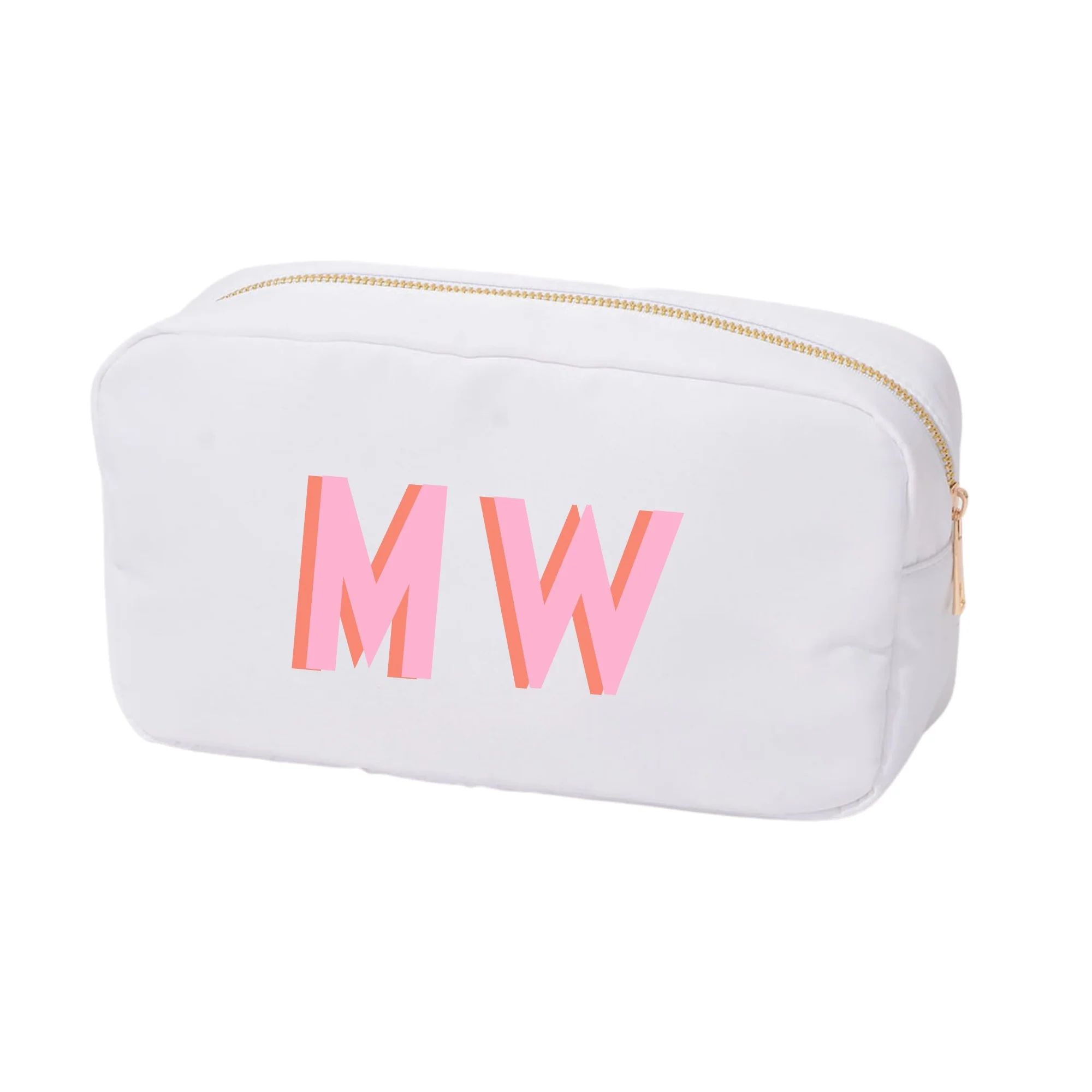 Shadow Monogram White Nylon Pouch | Sprinkled With Pink