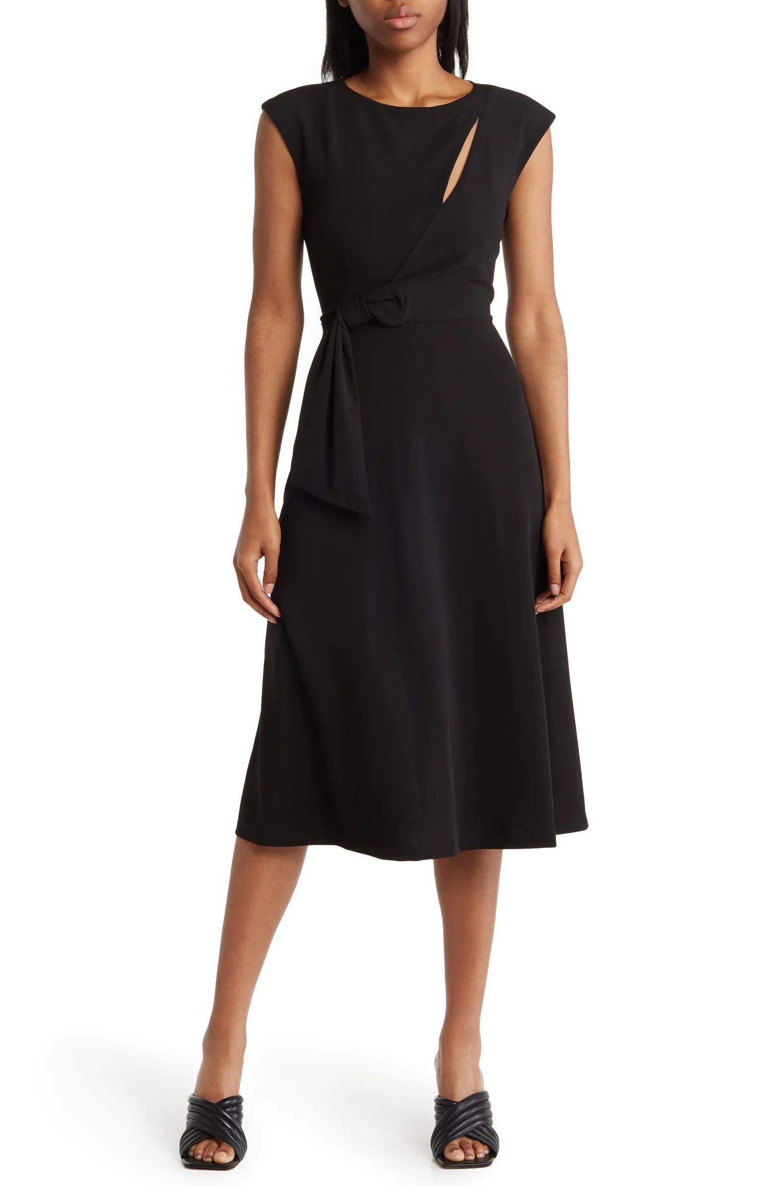 Calvin Klein Cap Sleeve Draped A-Line Midi Dress | Nordstromrack | Nordstrom Rack