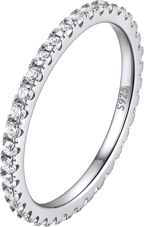 ChicSilver Personalized 2MM 925 Sterling Silver CZ Cubic Zirconia Stackable Ring Eternity Wedding... | Amazon (US)