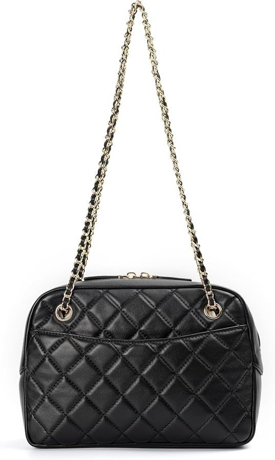DORIS&JACKY Leather Quilted Shoulder Bag for Women, Soft Lambskin Designer Crossbody Chain Purse | Amazon (US)