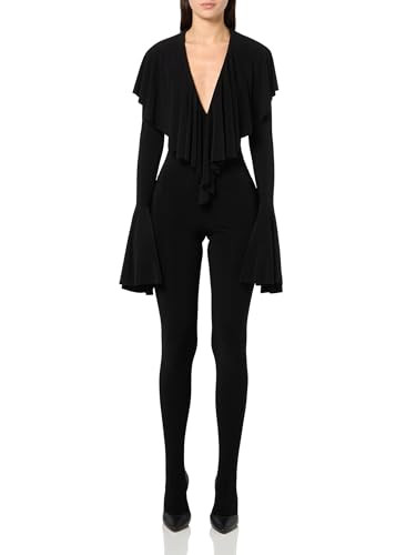 Long Sleeve DEEP V Ruffle Catsuit W/Footie, Black, M | Amazon (US)