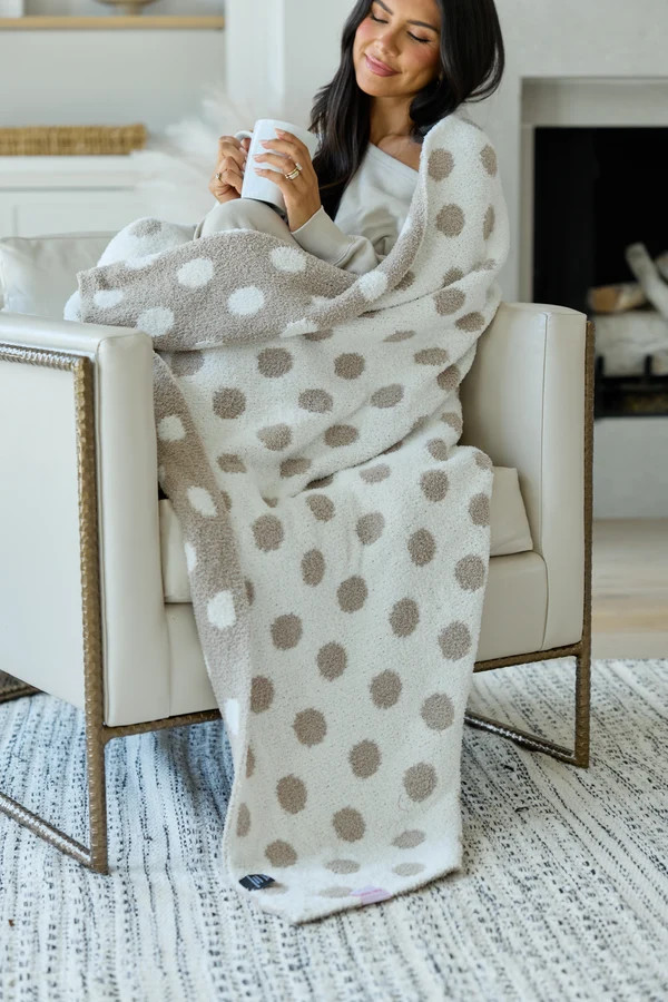 Make Me Believe Taupe Polka Dot Blanket | Pink Lily
