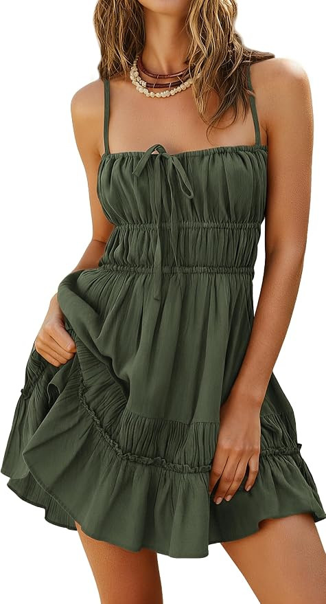 Kate Kasin Womens Sleeveless Mini Dress, Beach Vacation Flowy Sundress | Cotton, Paghetti Strap, ... | Amazon (US)