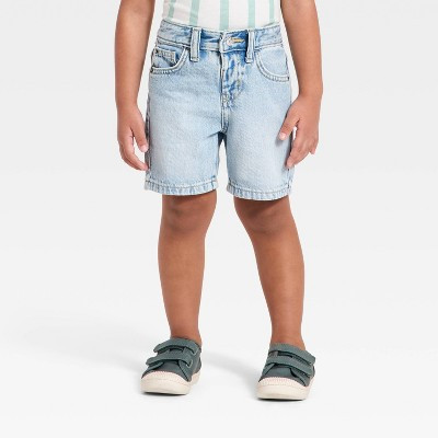 Toddler Boys' Button Front Adjustable Denim Shorts - Cat & Jack™ Light Wash 2T | Target