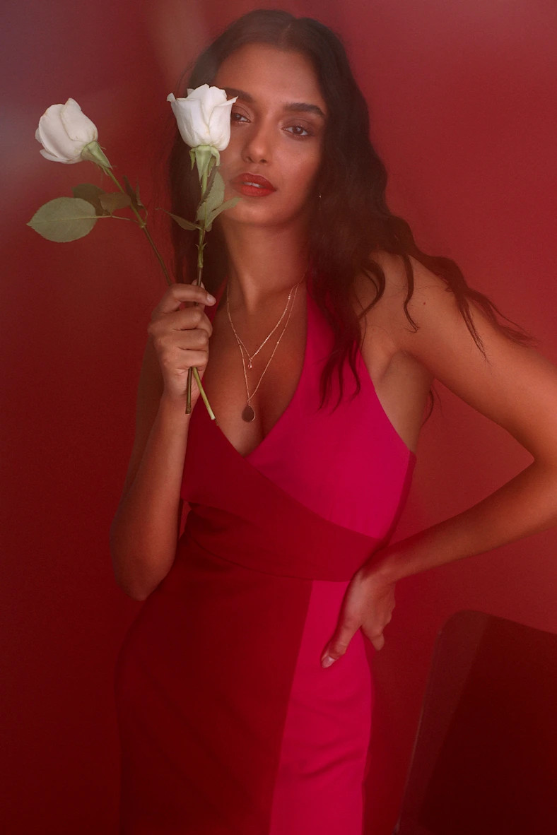 Cocktail Commotion Red Color Block Halter Bodycon Midi Dress | Lulus (US)