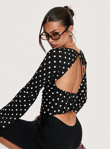 Lady Lady Long Sleeve Backless Top Black / White Polka | Princess Polly US