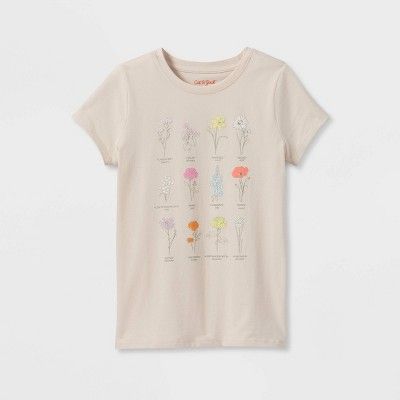 Girls' 'Birth Flowers' Short Sleeve Graphic T-Shirt - Cat & Jack™ Light Peach | Target