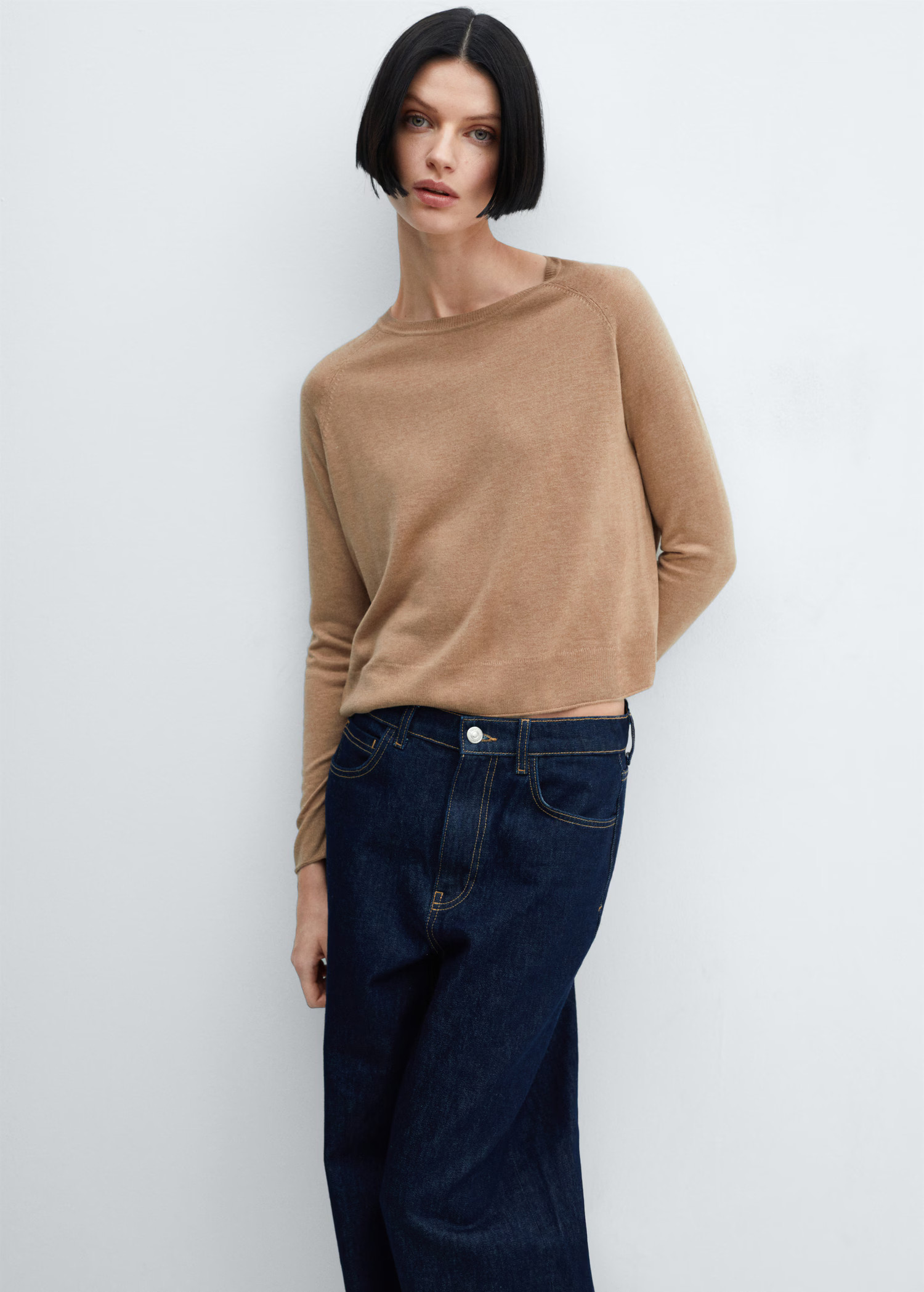 Fine-knit round-neck sweater - Woman | MANGO USA | MANGO (US)