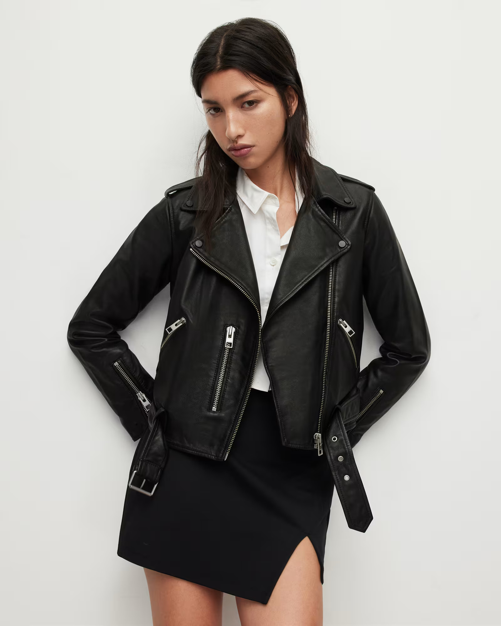 AllSaints Balfern Leather Biker Jacket, Womens, Black, Size: UK 4/US 0 | AllSaints CA