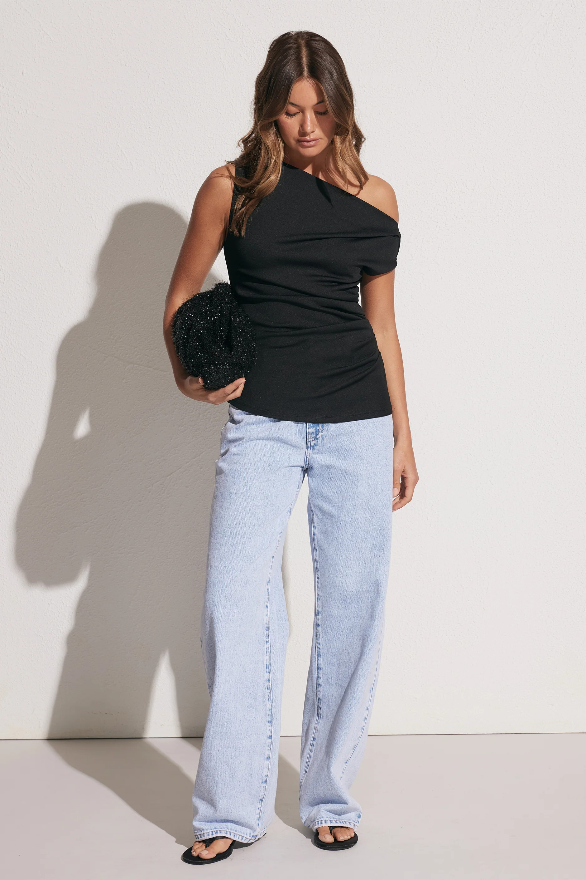Pippa Tipped Shoulder Top - Black | DECJUBA