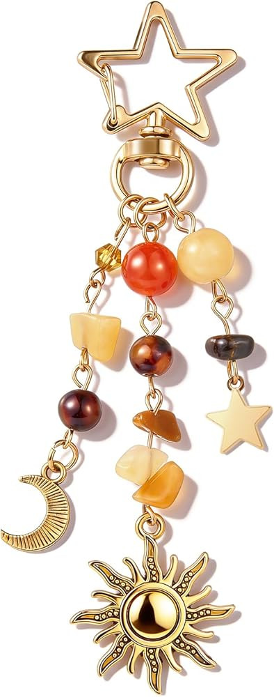 Sun and Moon Keychain Colorful Star Beads Gemstone Charm, Y2K Aesthetic Purse Charm for Women,Men... | Amazon (US)