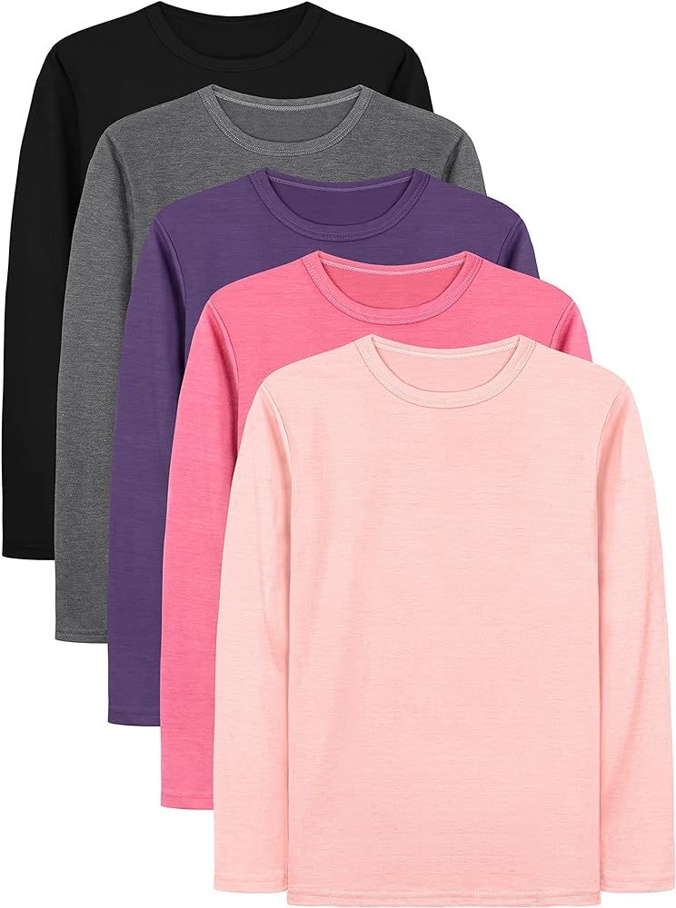 Cooraby 5 Pack Girls Long Sleeve Tees Basic Crewneck Soft T-Shirts Toddlers' Long-Sleeve T-Shirts... | Amazon (US)