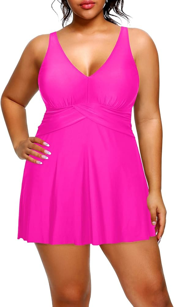 Holipick Women One Piece Plus Size Swim Dress Swimsuits with Skirt Women Tummy Control Bathing Su... | Amazon (US)