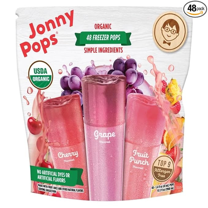 Johnny's Pops Organic Freezer Pops Variety Pack, 48-Count – Grape, Cherry & Fruit Punch – Top... | Amazon (US)