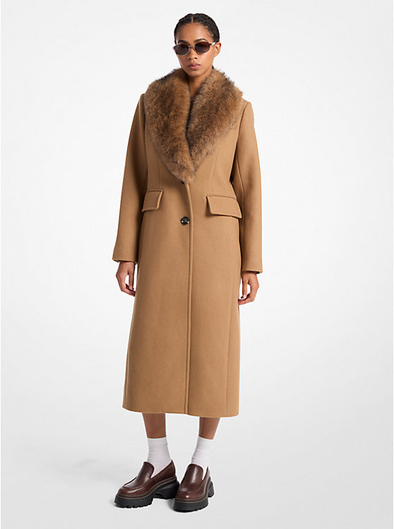 Faux Fur Collar Wool Blend Coat | Michael Kors US