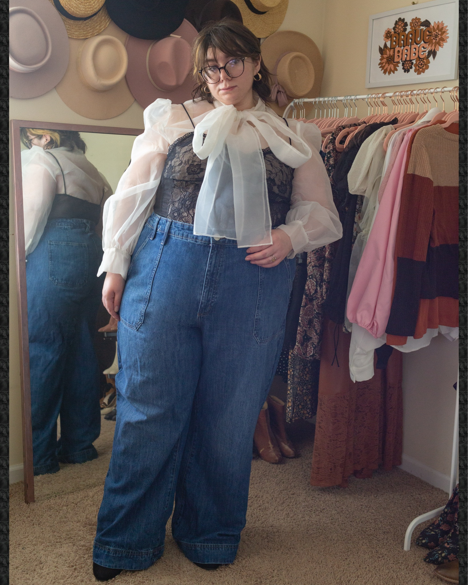 Plus size wide leg jeans pussy now black lace camisole outfit 

#LTKSeasonal #LTKplussize #LTKstyletip