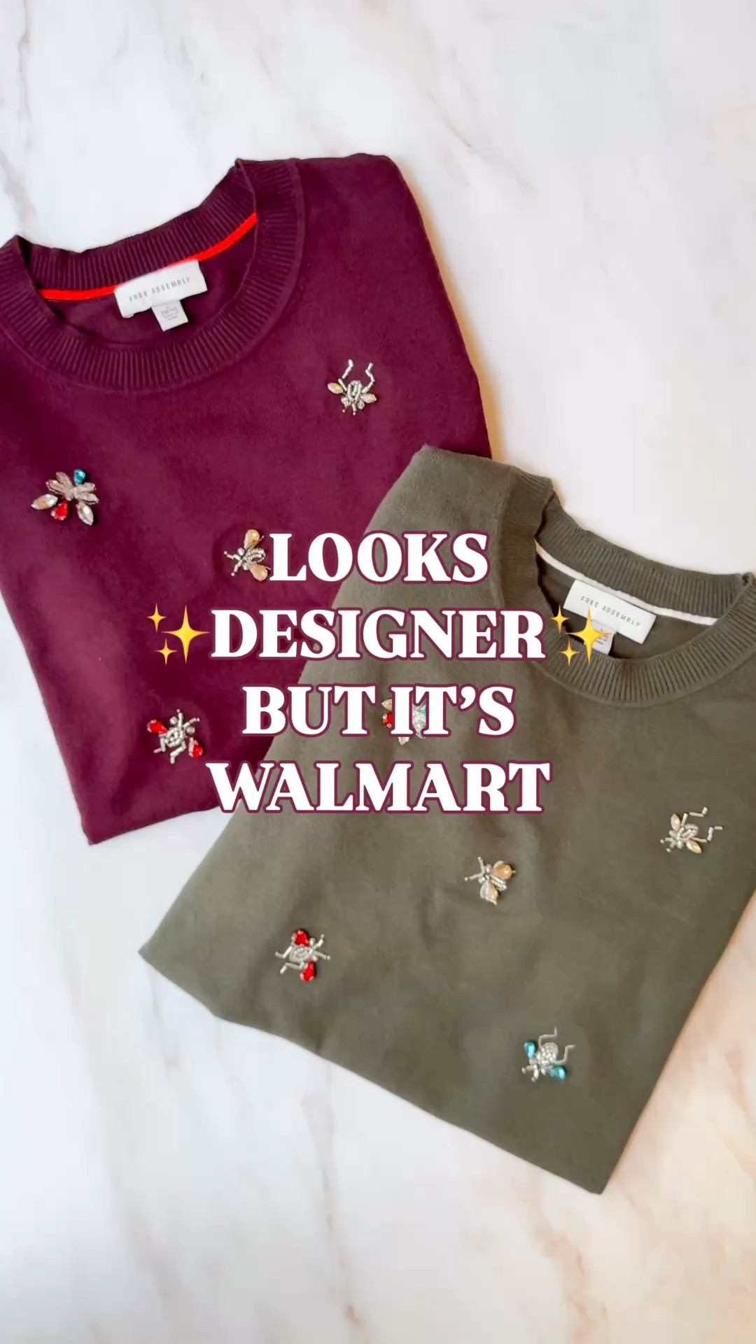 Erdem look for less | Walmart sweater under $30 | embellished insect sweater | early fall outfits

The $895 Erdem embellished knit-top look just landed for under $30 on Walmart, and the designer connection is unusually specific.

Both use a lightweight short-sleeve crewneck, classic sweater-tee silhouette, substantial ribbed trim and tiny jeweled insects scattered across the knit. Free Assembly’s faceted bees, dragonflies, ladybugs and beetles read like vintage brooches already pinned into place. A sweater that arrives pre-accessorized? I support this development completely.

The deep burgundy and dark olive colorways make those jewel-tone insects glow. These tap directly into the Fall 2026 brooch and embellished-knitwear movement while keeping the silhouette polished and easy to style.

Free Assembly made them in ultra-soft Cozy Yarn: 50% viscose, 28% polyester and 22% polyamide. The knit is machine washable and designed to hold its silhouette.

Wear one now with white jeans, trousers or a skirt, then layer it under a blazer for teacher outfits, business casual workwear, dinner outfits and early fall events. Under $30 brings Erdem-inspired embellishment and jewelry-like detail into a sweater with real wear-now, layer-later mileage.

Erdem embellished sweater, Erdem look for less, Walmart fall fashion, Free Assembly sweater, embellished insect sweater, beaded sweater women, jeweled sweater, brooch sweater trend, embellished knitwear, short sleeve sweater women, sweater tee women, novelty sweater, fall outfits women, teacher outfits women, fall work outfits

#LTKFindsUnder50 #PreppyStyle #TeacherOutfits #BackToSchoolOutfits #WorkOutfits #FallTransition #LookForLess #WalmartFinds #WalmartStyle #FreeAssembly #FallOutfits

#LTKSeasonal #LTKWorkwear #LTKOver40