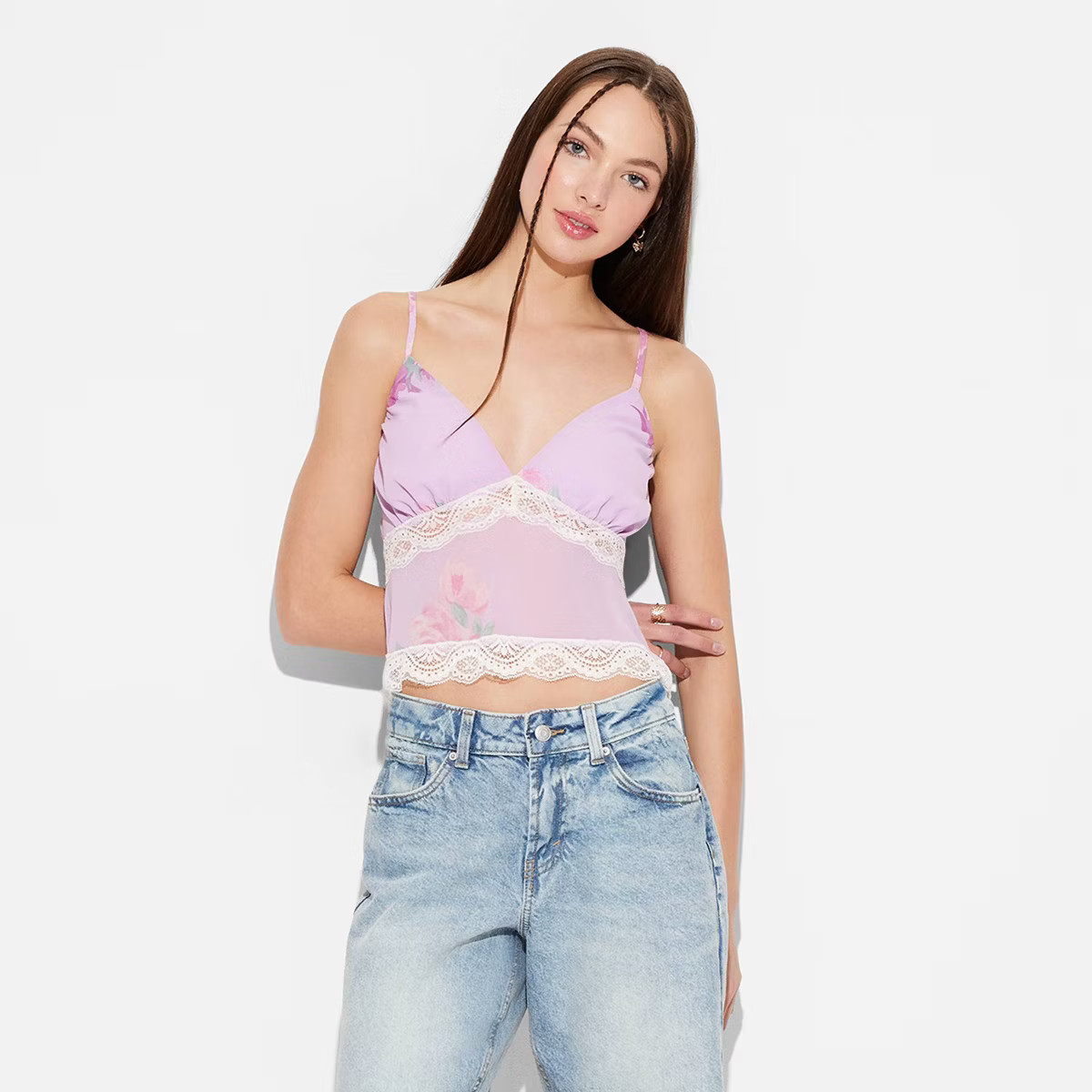 Women's Lace Trim Tank Top - Wild Fable™ Pink Floral M | Target