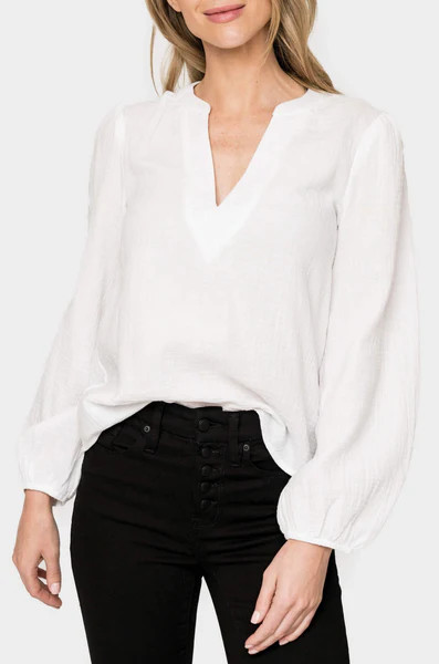 Meadow Bracelet Sleeve V-Neck Gauze Top | Gibson