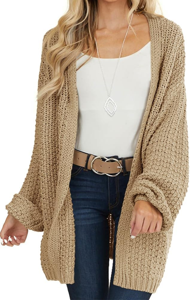 Maroway Womens Cardigan Solid Color Long Sleeve Open Front Chunky Knit Sweater Outwear | Amazon (US)