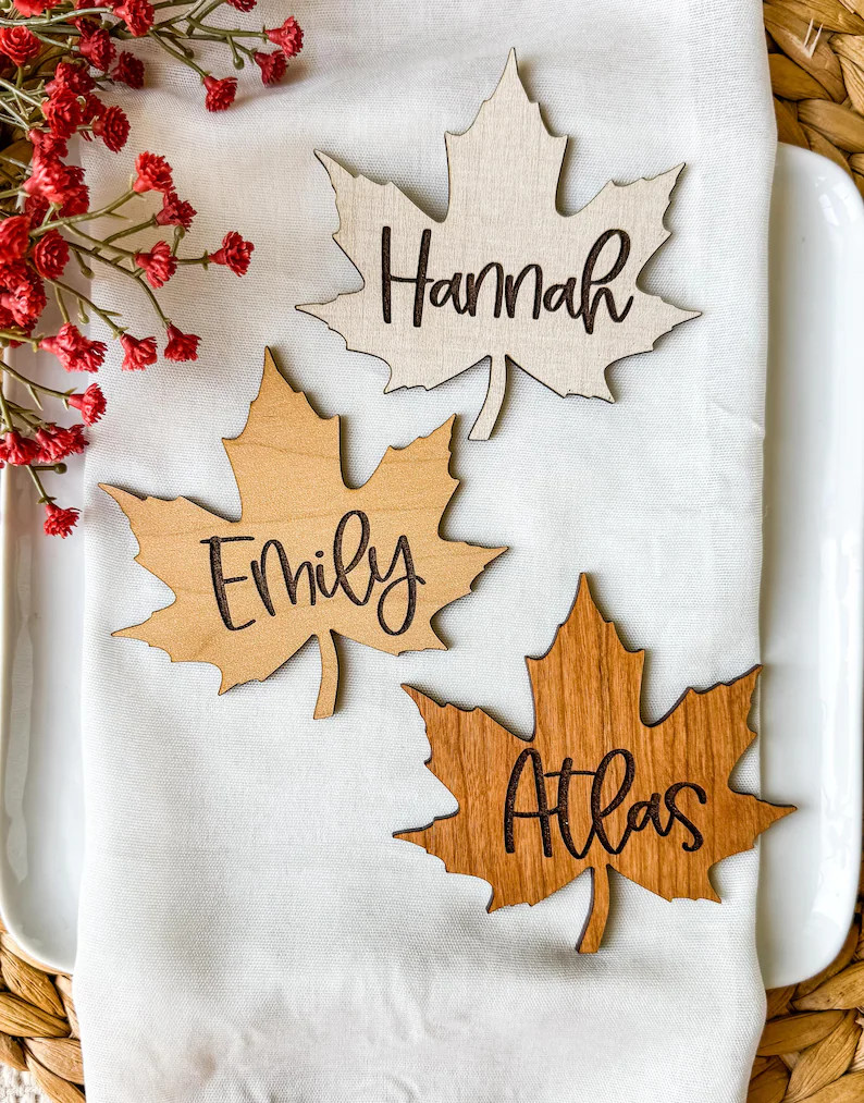 Engraved Maple Leaf Place Card: Fall Thanksgiving Table Decor | Etsy (Global)