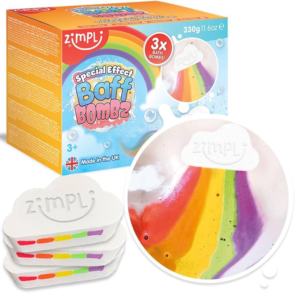 3 x Cloud Rainbow Bath Bomb from Zimpli Kids, Children's Large Bubble Bath Bomb, Vivid Rainbow Co... | Amazon (US)