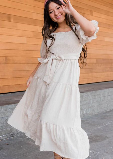 Michelle Sand Gingham Tiered Dress | My Sister's Closet Boutique