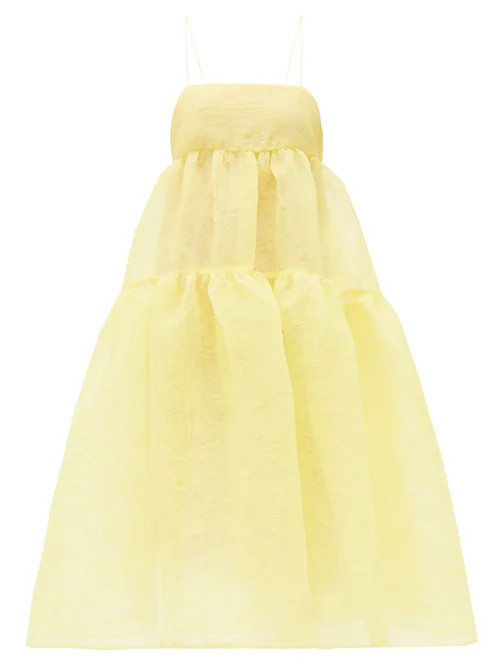 Cecilie Bahnsen - Sofie Tiered Plissé-organza Dress - Womens - Yellow | Matches (US)