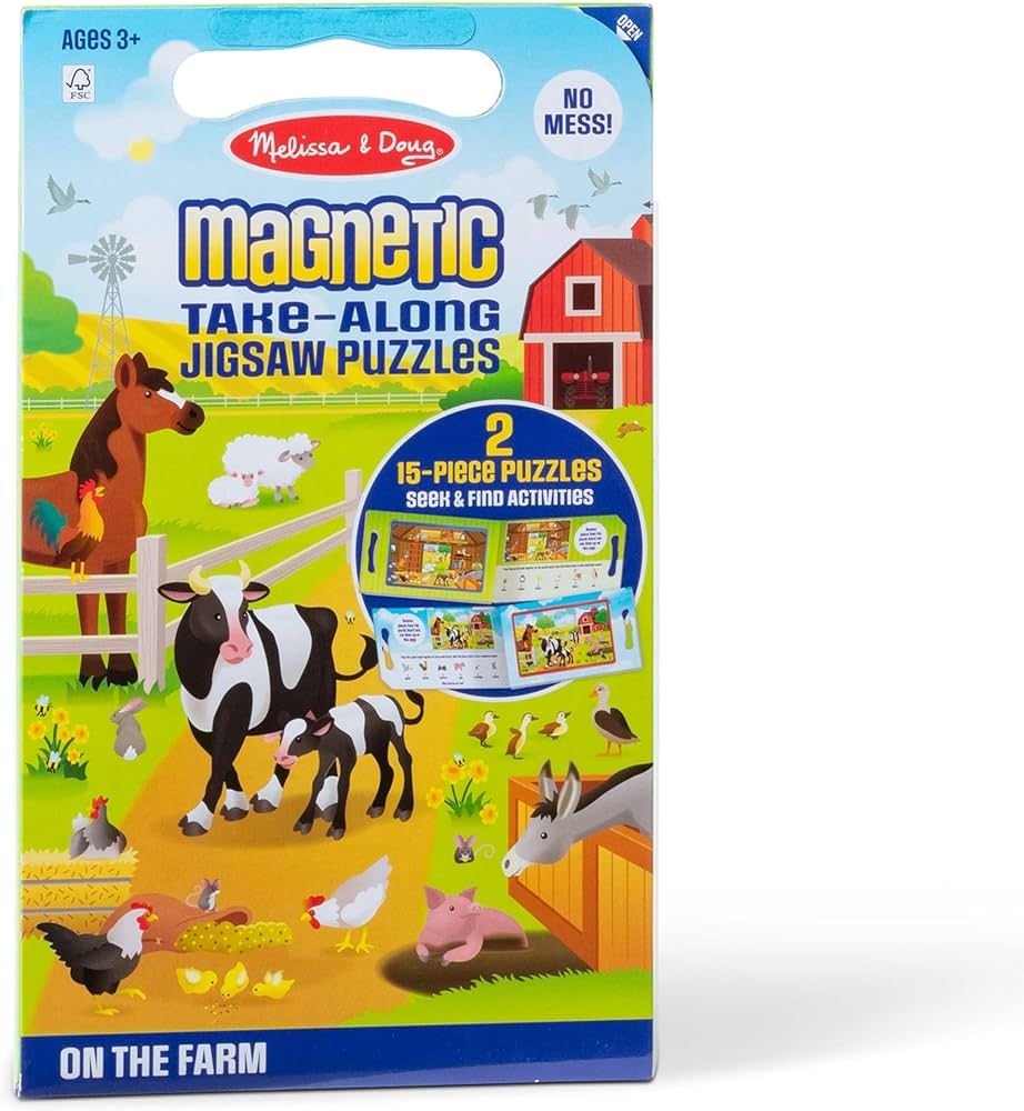 Amazon.com: Melissa & Doug Take-Along Magnetic Jigsaw Puzzles Travel Toy On the Farm (2 15-Piece ... | Amazon (US)