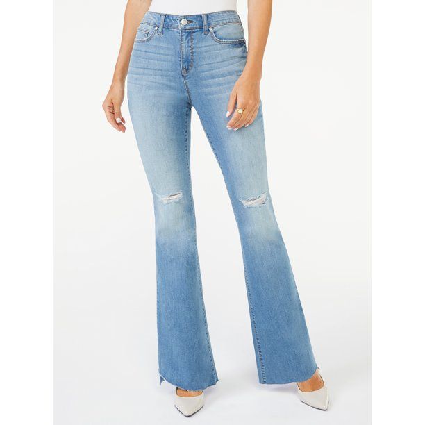 Scoop Women's High-Rise Flare Angled Step Hem Jeans | Walmart (US)