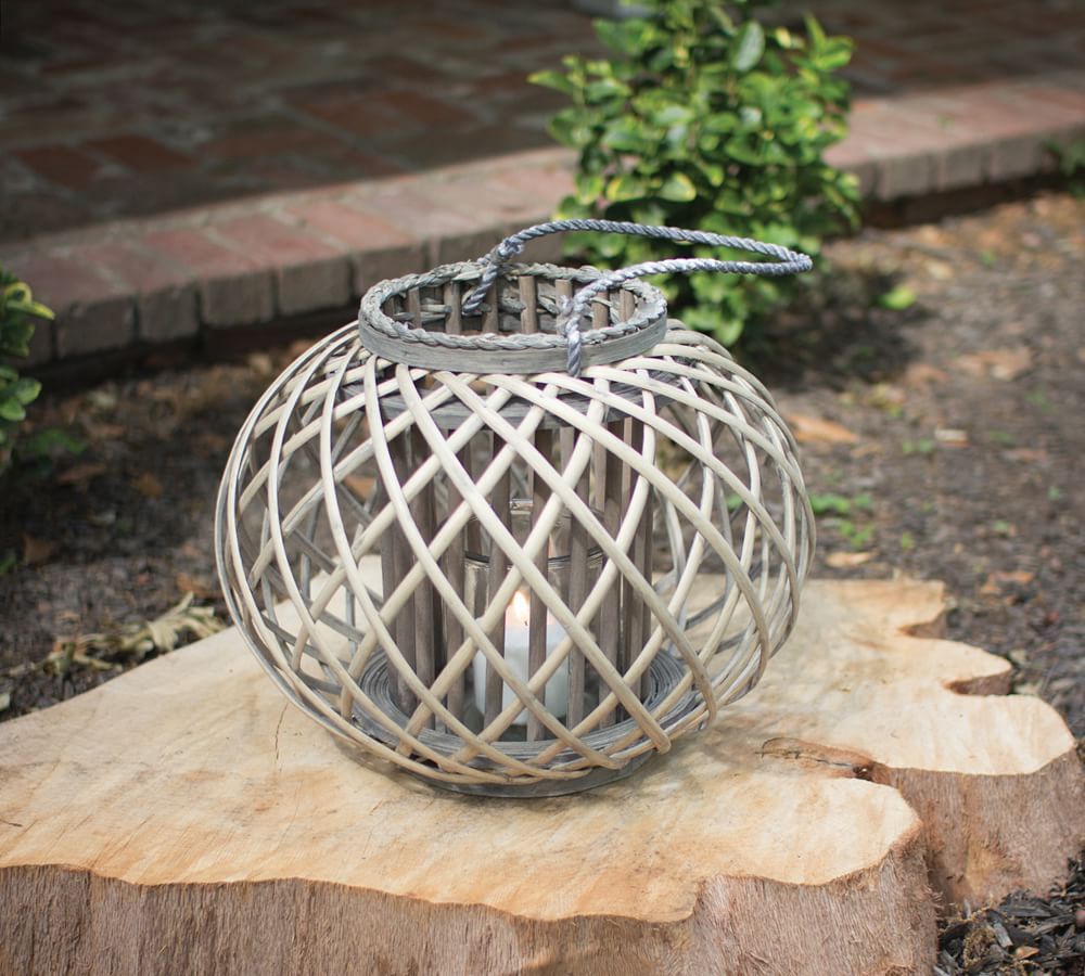 Round Willow Lanterns - Gray | Pottery Barn (US)