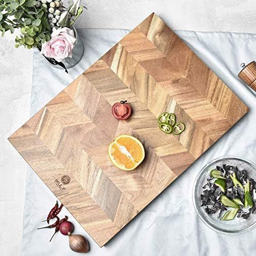 BILL.F Chopping Board, Acacia Wood Kitchen Cutting Board with End-Grain, Large Wooden Chopping Board | Amazon (US)