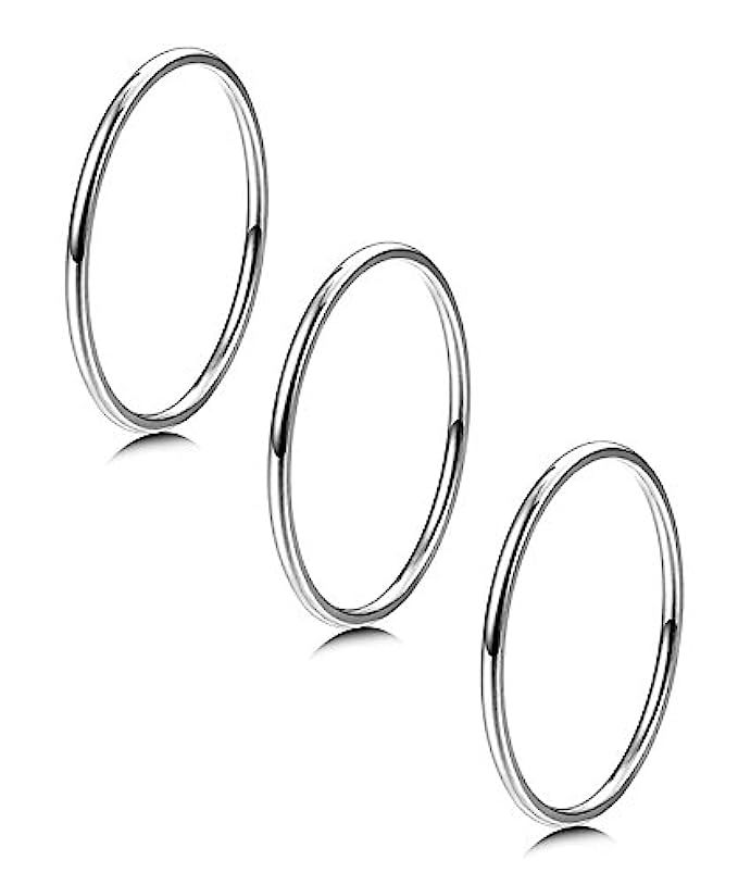 LOYALLOOK 3pcs 1mm Stainless Steel Women's Plain Band Knuckle Stacking Midi Rings Comfort Fit Silver | Amazon (US)