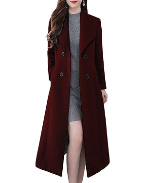 ebossy Women's Shawl Collar Double Breasted Below Knee Slim Wool Trench Long Coat | Amazon (US)
