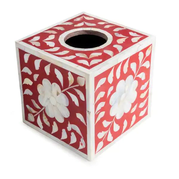 GAURI KOHLI Jodhpur Mother of Pearl Tissue Box Cover - Burgundy - Overstock - 35494587 | Bed Bath & Beyond