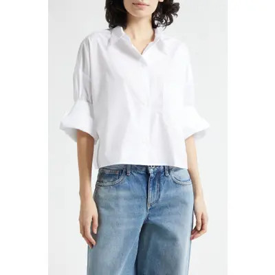 TWP Next Ex Crop Button-Up Shirt in White at Nordstrom, Size Medium | Nordstrom