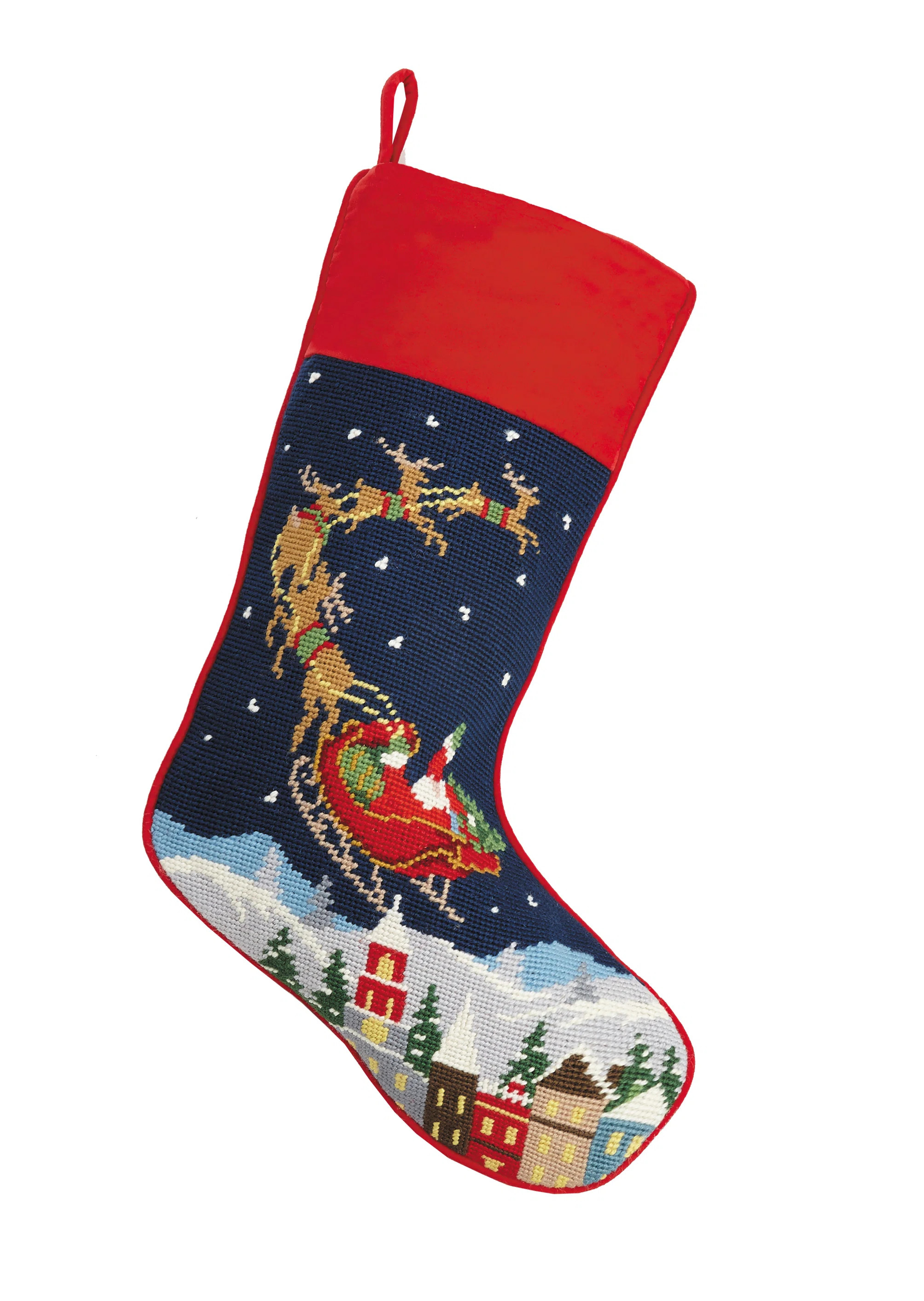 Leoncia Santa and Reindeers Needlepoint Stocking | Wayfair North America