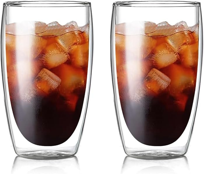 Set of 2 Double Wall Glass Coffee Mugs (15oz) - Insulated Clear Borosilicate Glass Cups for Latte... | Amazon (US)