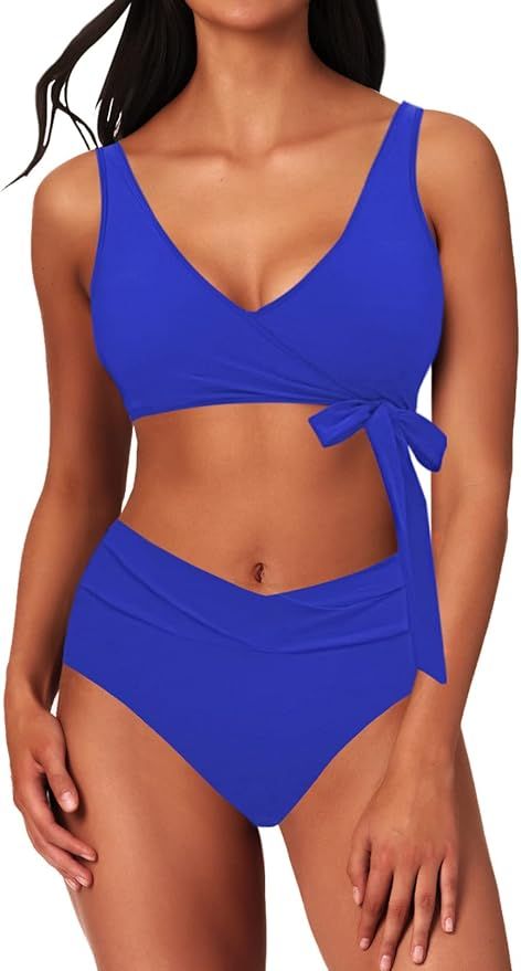 Sovoyontee Womens High Waisted Bikini Sets Two Piece Color Block Swimsuit Tie High Cut Cheeky Bat... | Amazon (US)