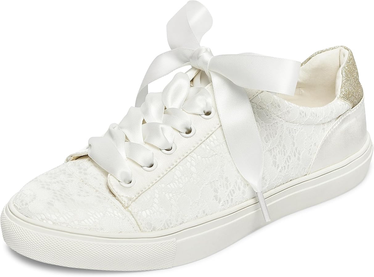 JIAJIA 8834A Wedding Shoes Bridal Sneakers Flats Bride Tennis Shoes Lace Sneakers - Personalized ... | Amazon (US)